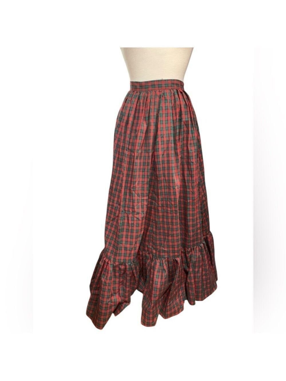 Vintage 70’s handmade plaid ruffle bottomed maxi skirt